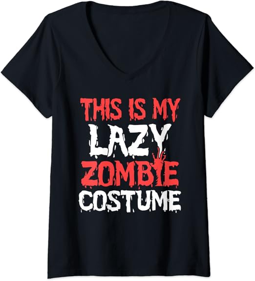 Womens Halloween Lazy Zombie Costume Funny Party VNeck T